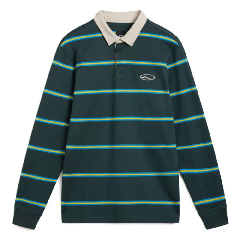 Vans Gatewood Rugby Stripe Long Sleeve Polo - Green Gables